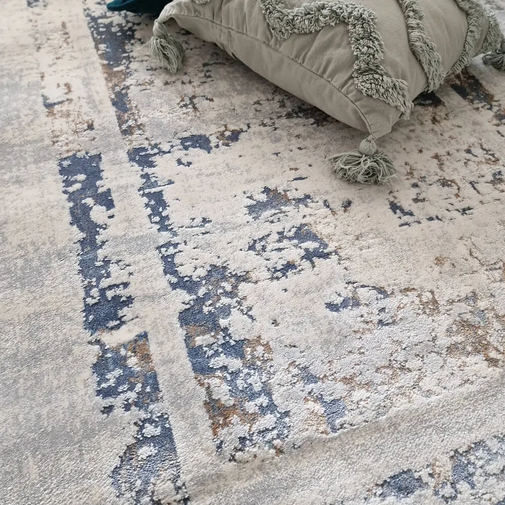 150x230 cm Covor Domino Premium, 40% Polyester/60% Polipropilena, Modern, Gri/Albastru, Densitate 2500 gr/m2