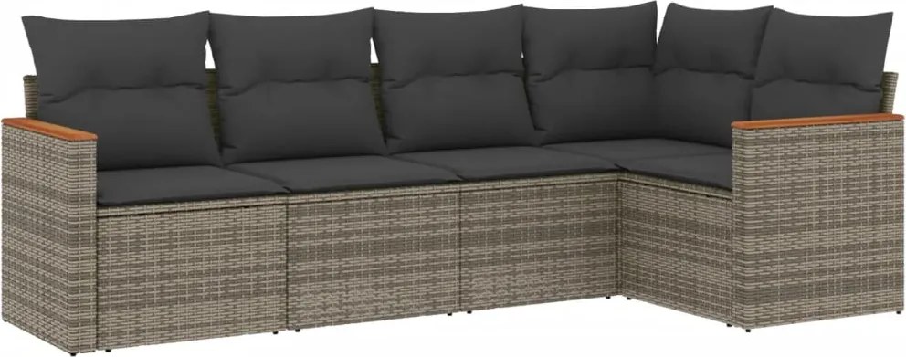 vidaXL Set canapea de grădină cu perne, 5 piese, gri, poliratan