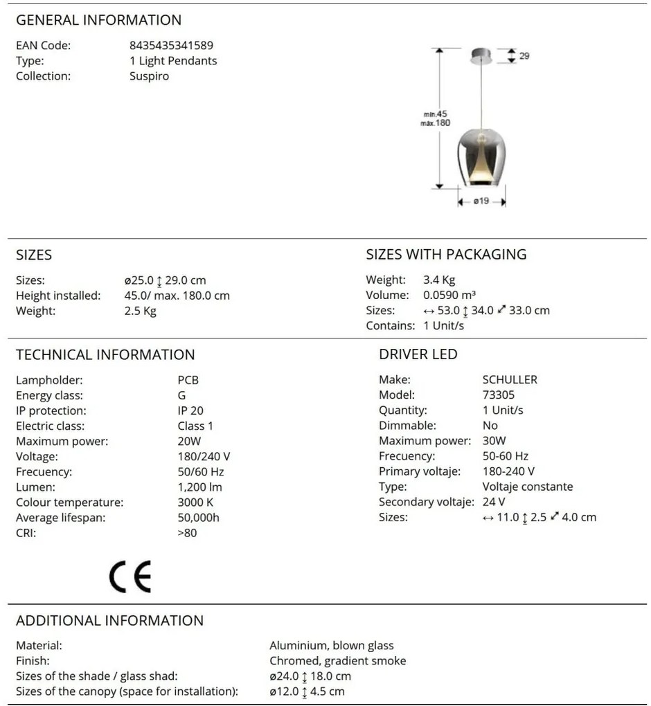 Lustra/Pendul LED modern design decorativ Suspiro D-25cm crom/fumuriu