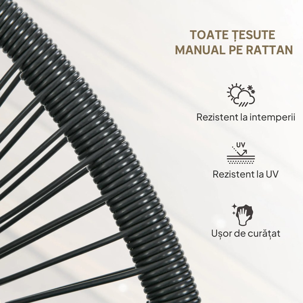 Outsunny Bancă de grădină cu 2 locuri din metal și sfoară din rășină cu 2 perne - dim. 132L x 72l x 83Î cm - negru | Aosom Romania