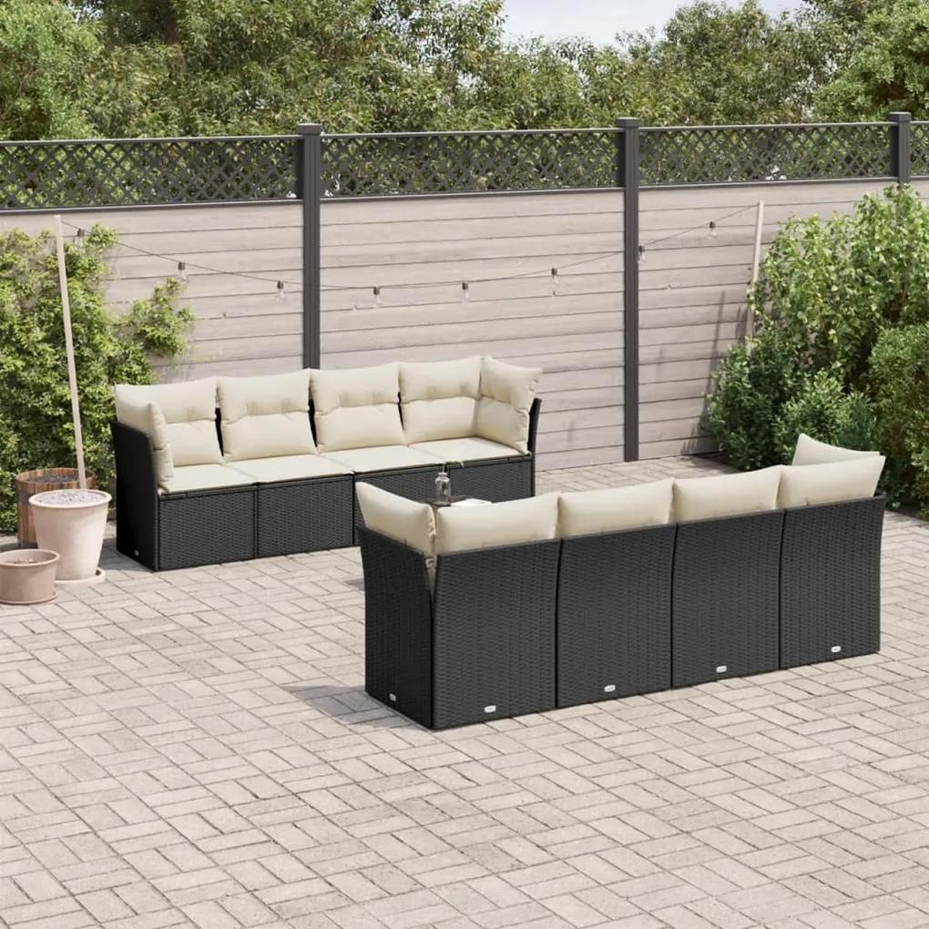 3217306 vidaXL Set mobilier de grădină cu perne, 9 piese, negru, poliratan