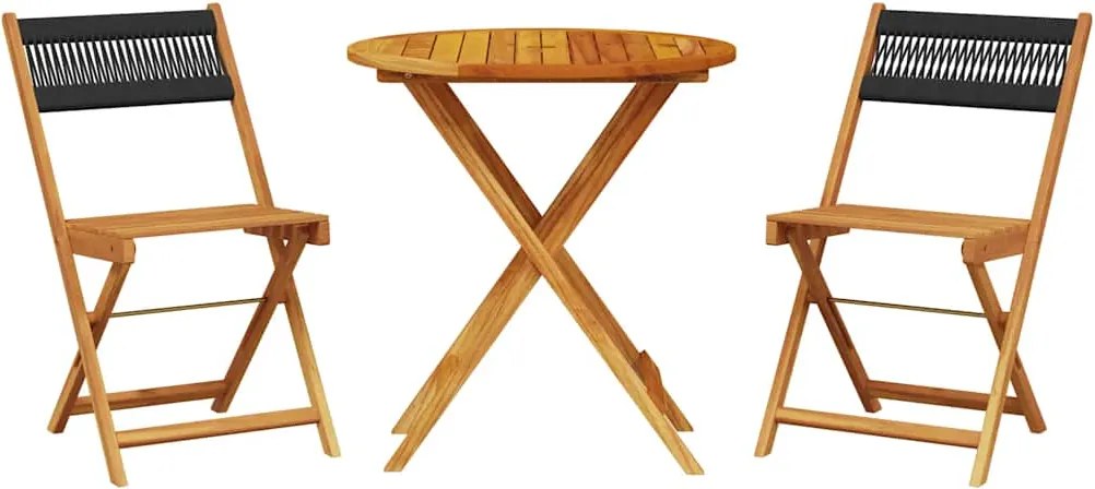 vidaXL Set mobilier bistro, 3 piese, negru, polipropilenă lemn masiv