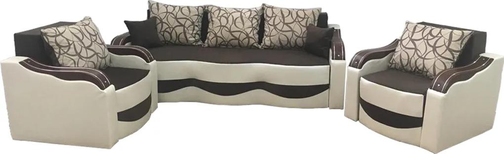 Set canapea cu 2 fotolii maro cu crem - model MILANO