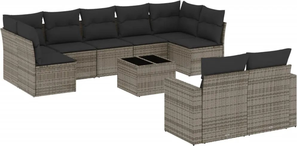 vidaXL Set mobilier de grădină cu perne, 10 piese, gri, poliratan
