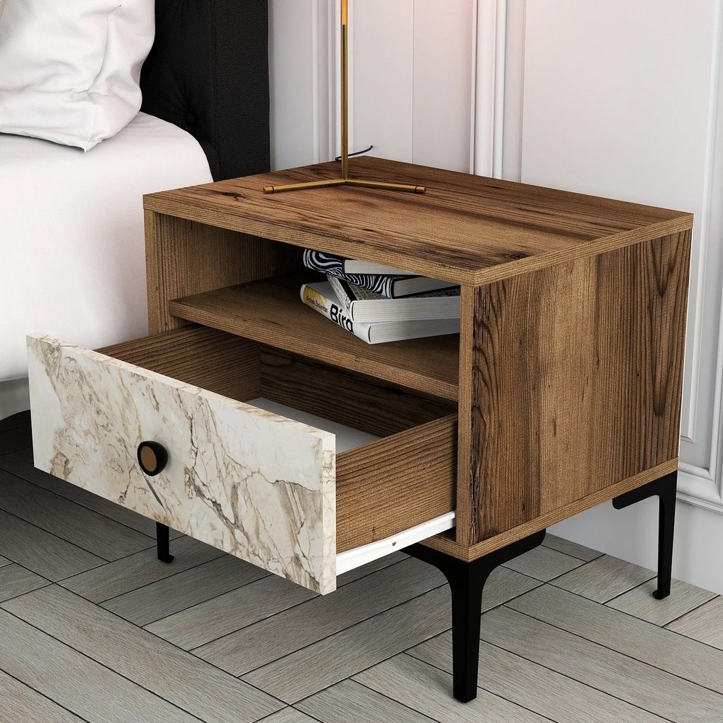 Noptieră Lizbon 531 - Walnut, White