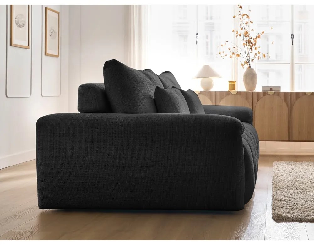 Canapea neagră cu tapițerie din chenille 264 cm Ivane – Bobochic Paris