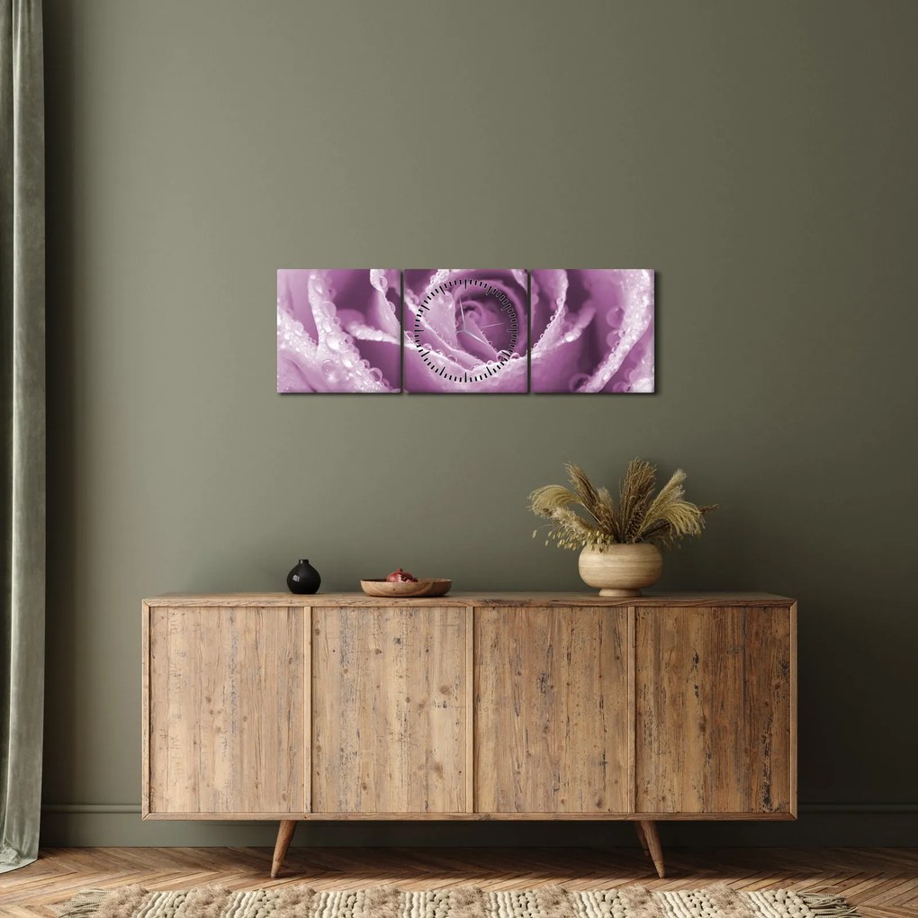 Tablou detaliu de floare de trandafir (cu ceas) (90x30 cm)