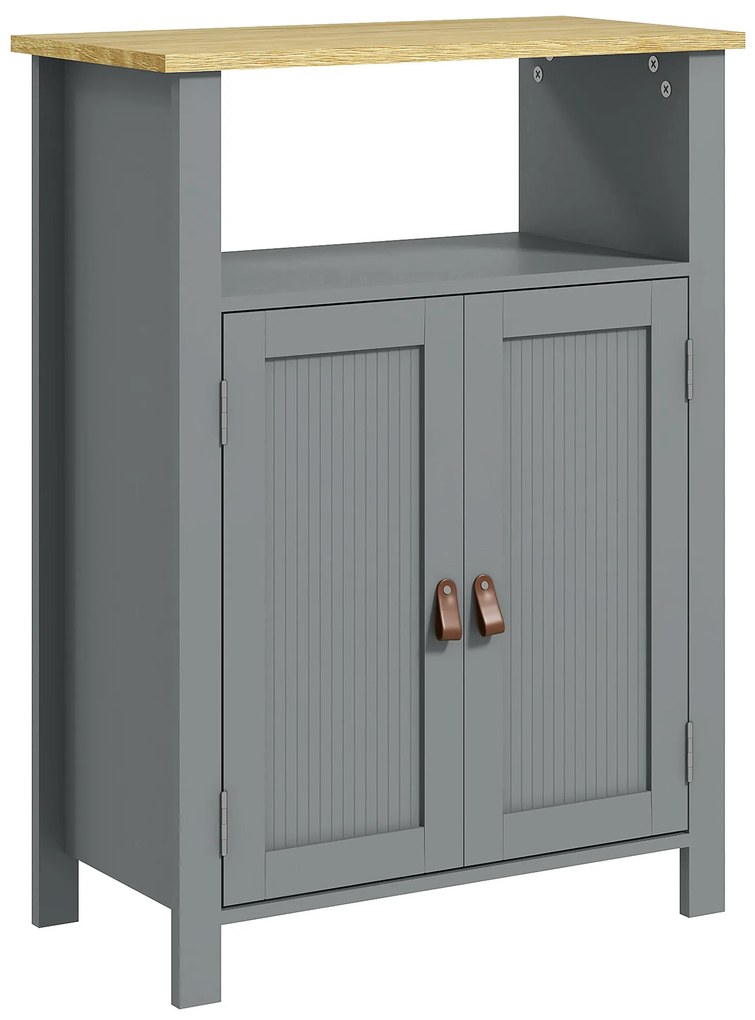 kleankin Mobilier de baie scund multi-rangements mare nișă placard dublu uși gri și natural | Aosom Romania