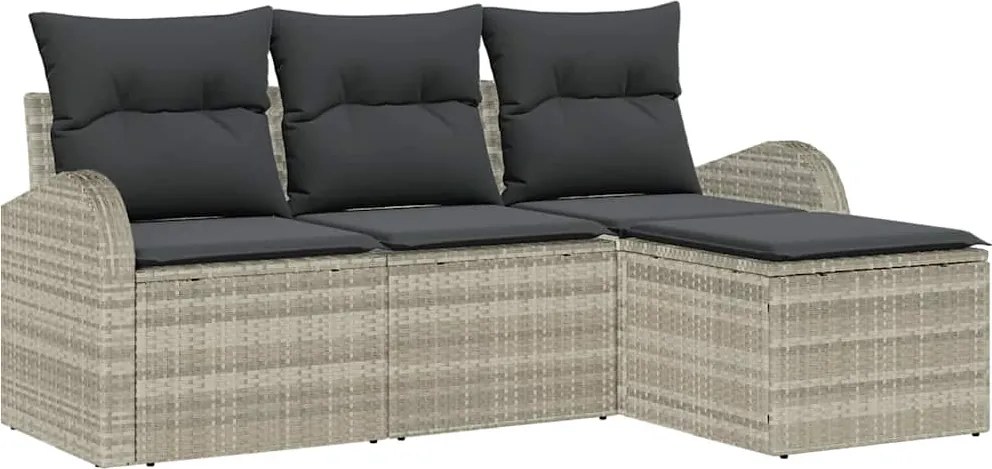 vidaXL Set de canapea cu pernă 4 pcs Gri deschis poliratan