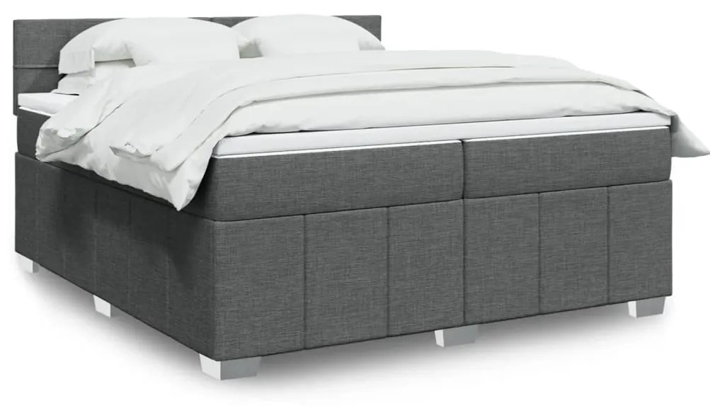 vidaXL Pat box spring cu saltea, gri închis, 200x200 cm, textil