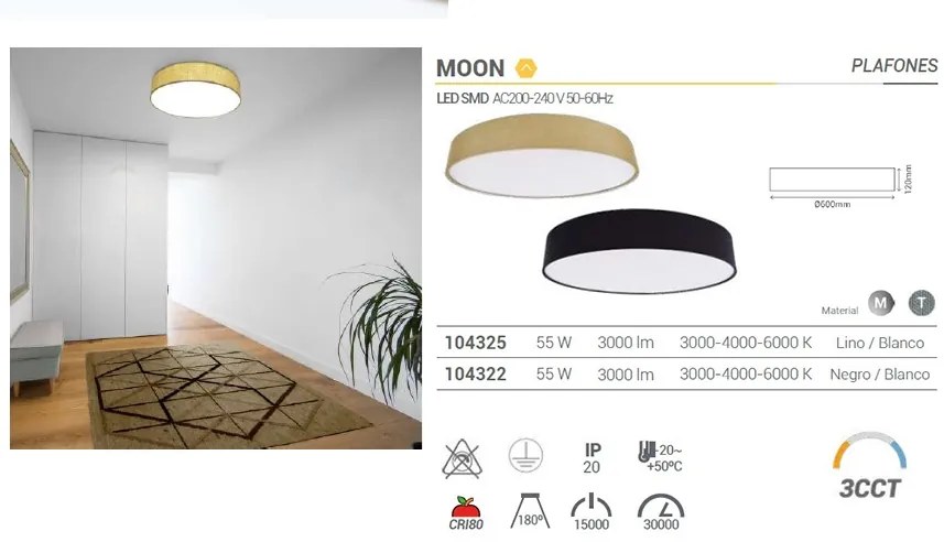 Plafoniera LED moderna design slim MOON negru 55W