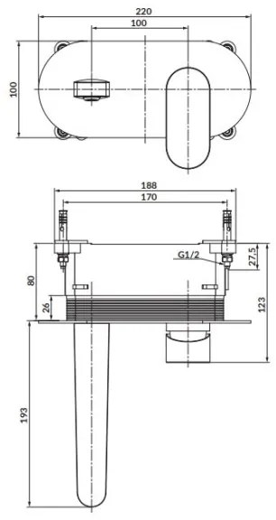 Baterie de lavoar pentru instalare ascunsă Cersanit S951-330-CREA crom lucios
