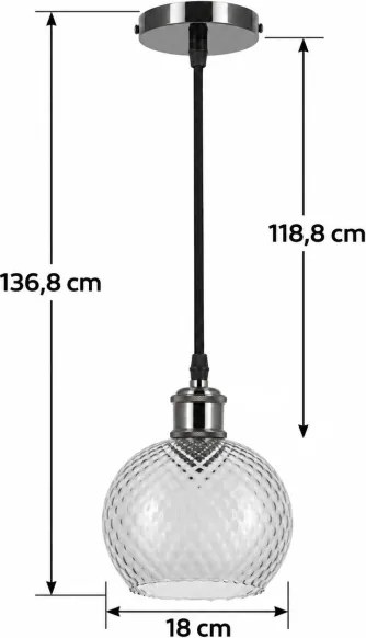 BRILAGI -LED Lampă suspendată pe cablu RETRO GLASS 1xE27/60W/230V Ø 18 cm negru/gri fumuriu