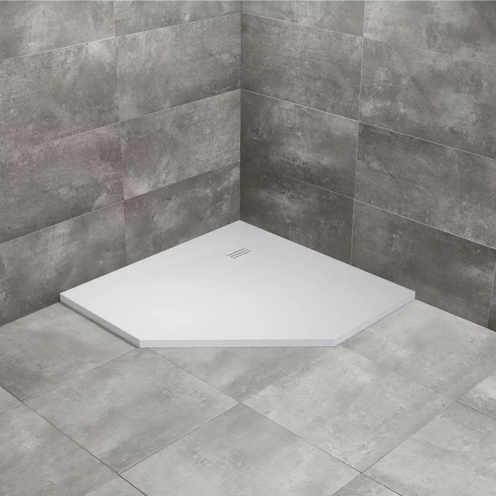 Cadita dus compozit pentagonala Radaway Kyntos PT 80x80 cm alb