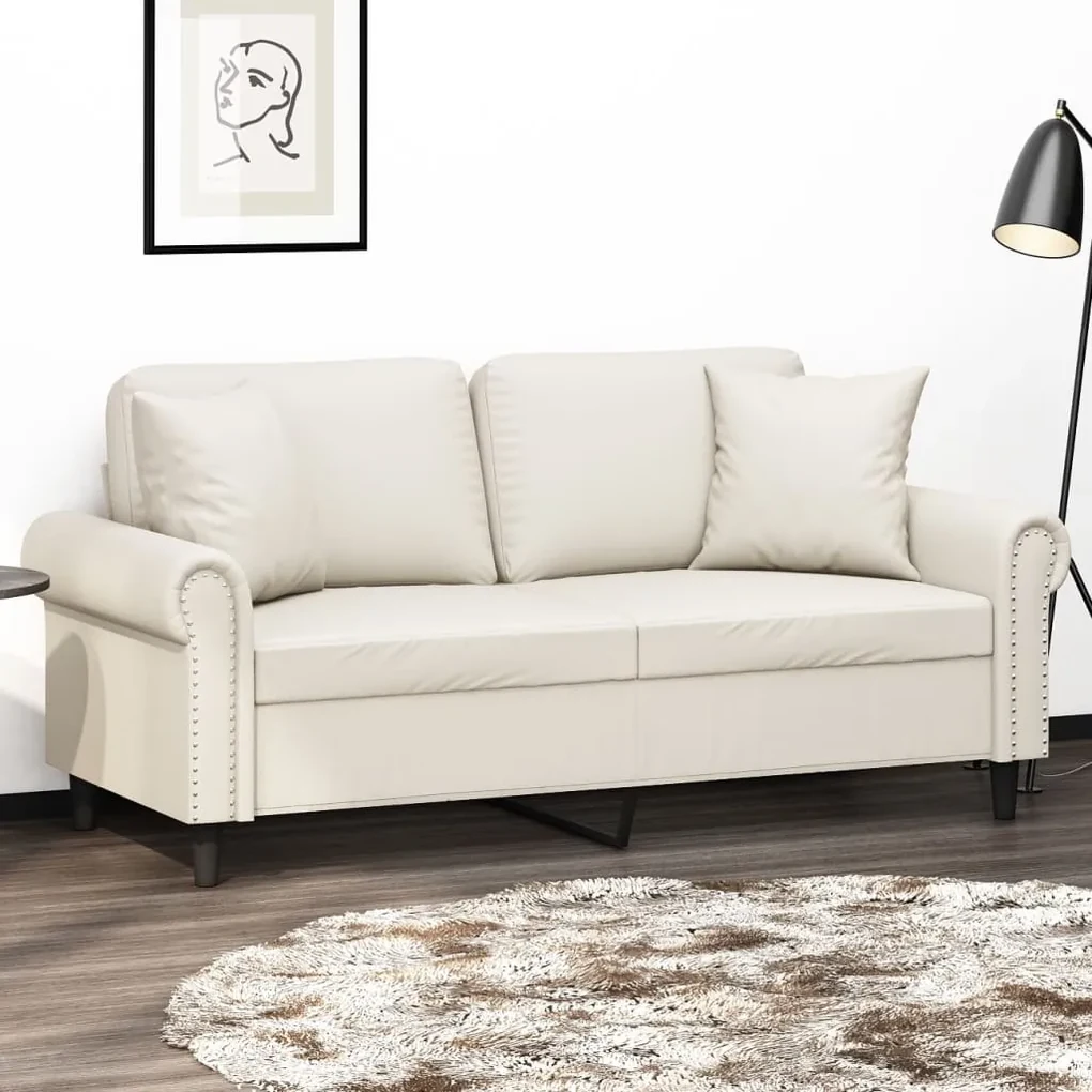 3153174 vidaXL Canapea cu 2 locuri, perne&pernuțe crem 140 cm piele ecologică