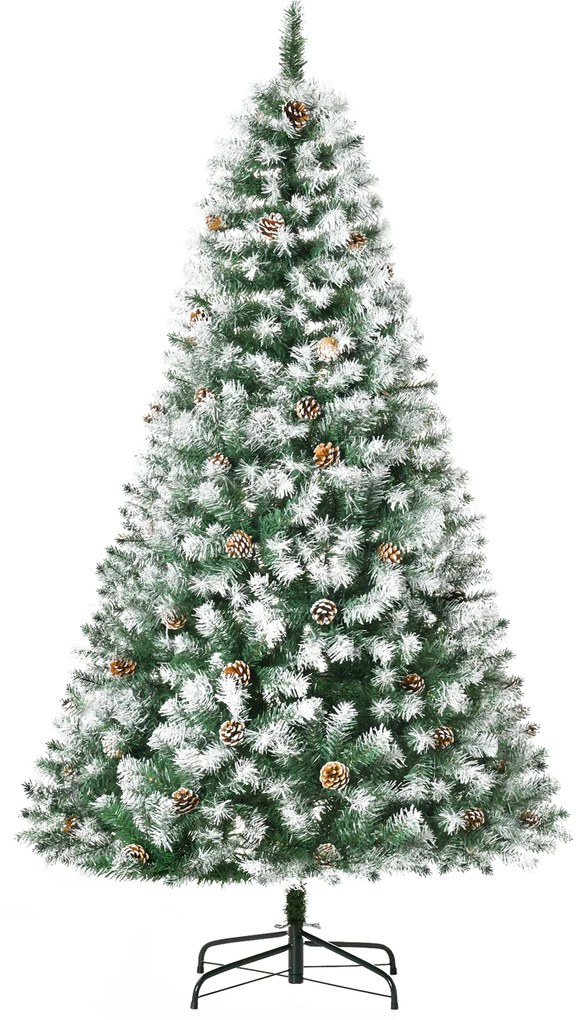 HOMCOM Brad de Crăciun Înzăpezit cu Conuri, Brad Artificial cu Deschidere Automată și Bază Pliabilă, Ø103x180 cm, Verde | Aosom Romania