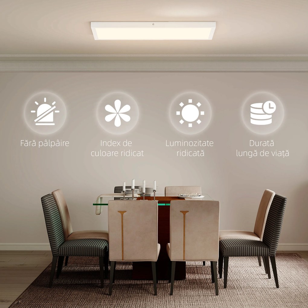 HOMCOM Set de 2 Plafoniere LED Subțiri cu Design Minimalist și Modern, Reglabile, Candelabru LED din Oțel și Plastic, 60x30x3,7 cm, Alb | Aosom Romania