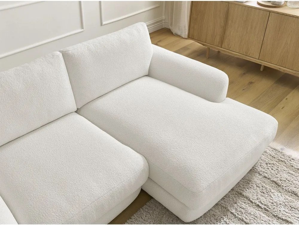 Colțar alb cu tapițerie din țesătură bouclé (cu colț pe partea dreaptă/cu șezlong) Leonore – Bobochic Paris