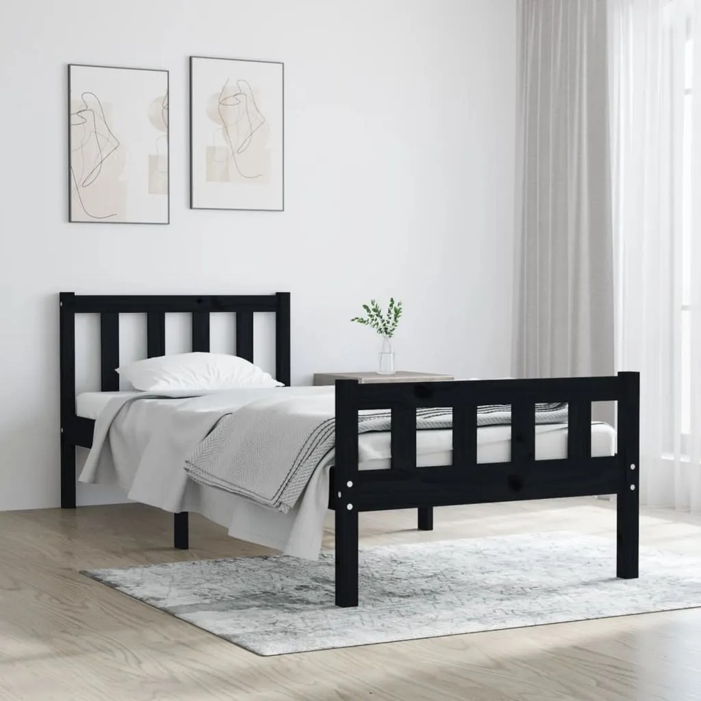 810643 vidaXL Cadru de pat mic single, negru, 75x190 cm, lemn masiv