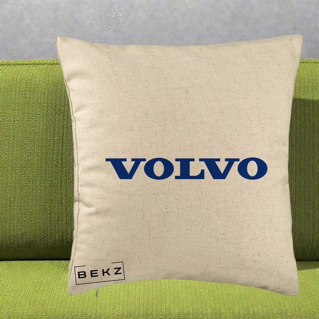 Perna Personalizata cu emblema Volvo, 40x40 cm, Bej, Husa Detasabila, Perna Inclusa, BEKZ®