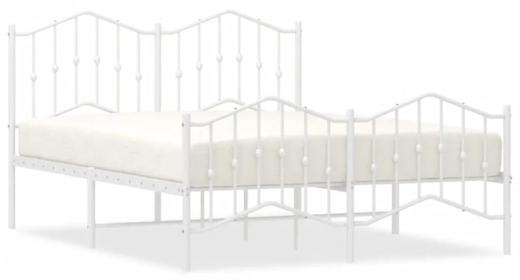 373855 vidaXL Cadru pat metalic cu tăblie de cap/picioare , alb, 135x190 cm