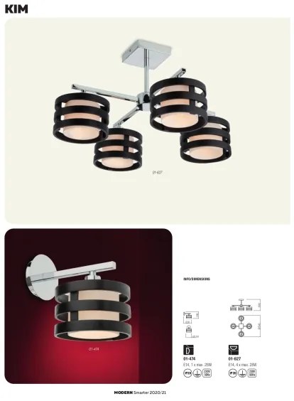 Redo 01-627 - Lustră cu tijă KIM, 4 x E14, 28 W, 230 V, crom lucios/negru