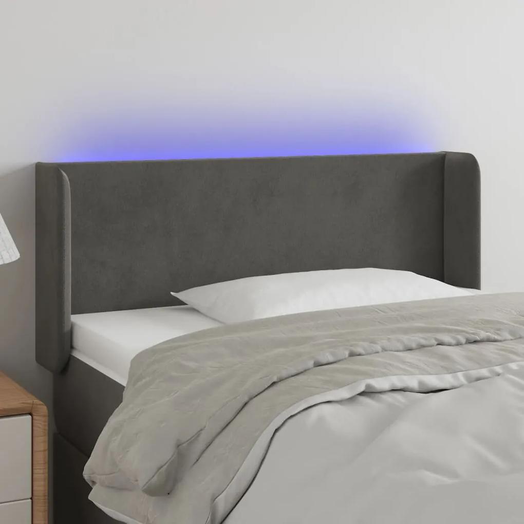 3122993 vidaXL Tăblie de pat cu LED, gri închis, 93x16x78/88 cm, catifea
