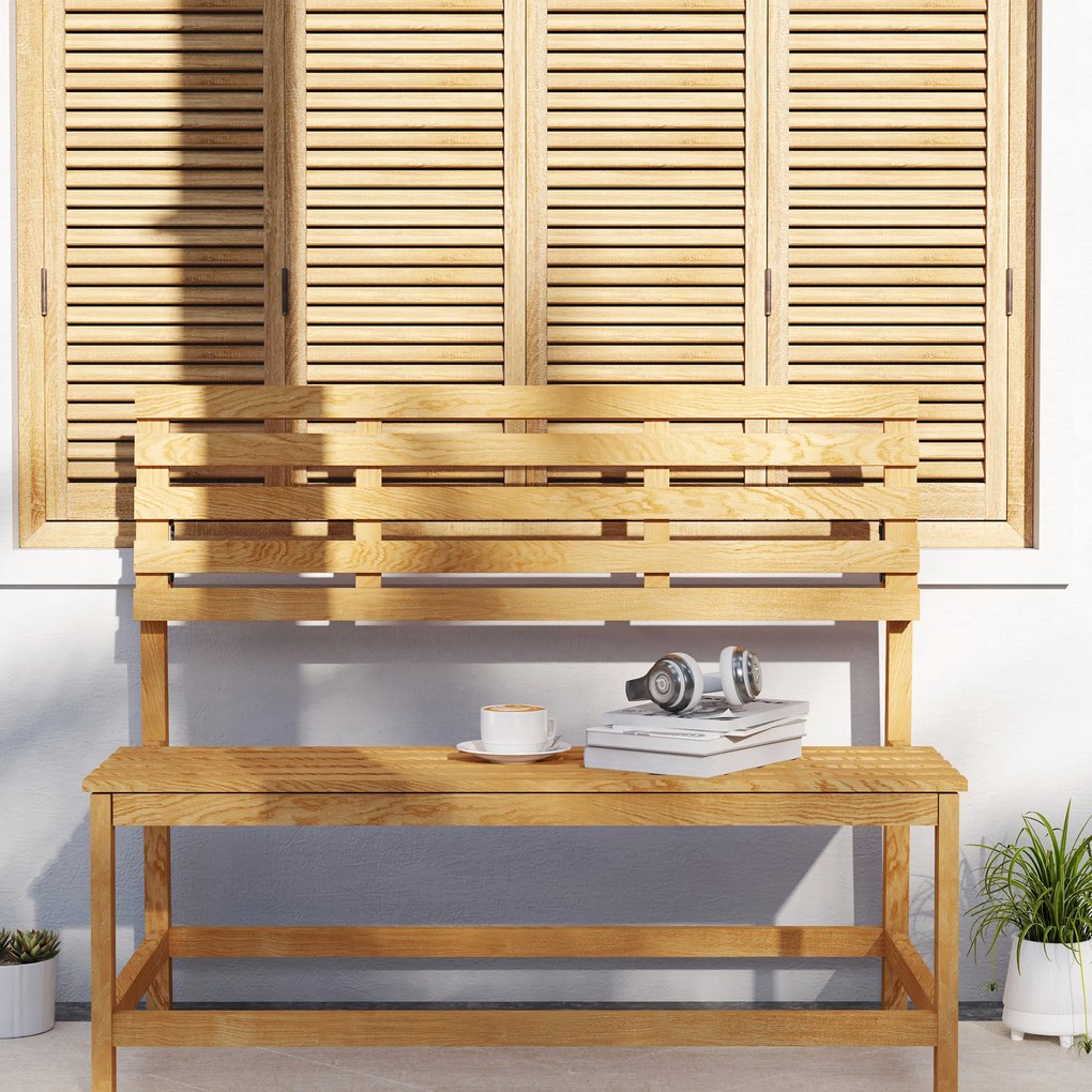 Outsunny Bancă de grădină 2 locuri din lemn, rezistentă la intemperii, șezut rezistent la UV, spătare convertibile 110x61x89cm, Teak | Aosom Romania