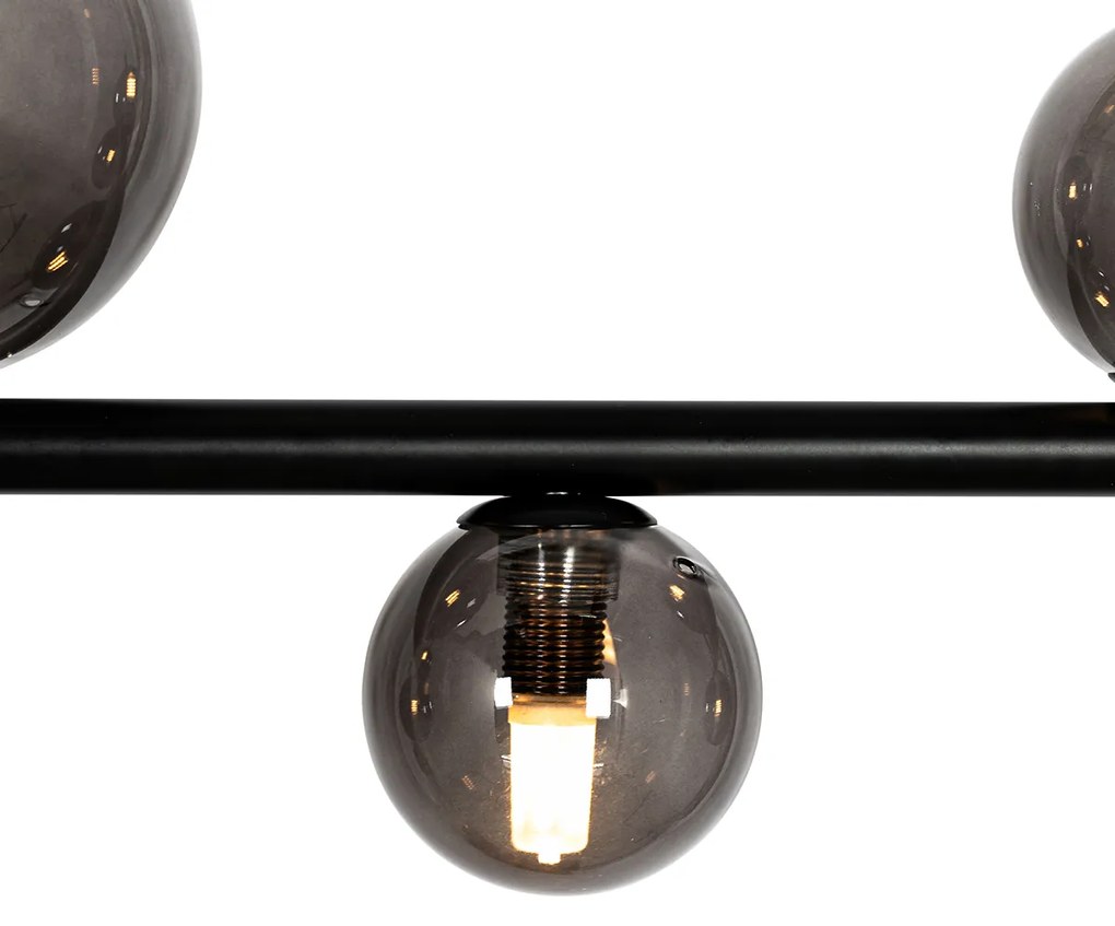 Lampă suspendată neagră cu sticlă fumurie ovală cu 8 lumini - Monaco