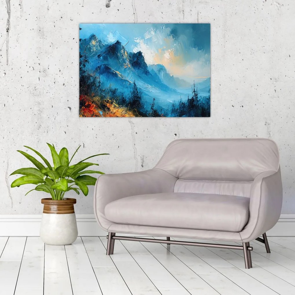 Tablou pe sticlă - Pictura munților (70x50 cm)