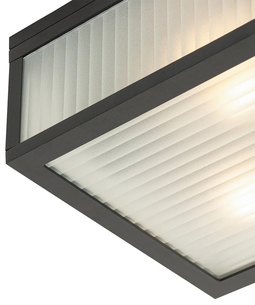 Plafonieră exterioară neagră cu sticlă striată cu 2 lumini IP44 - Charlois