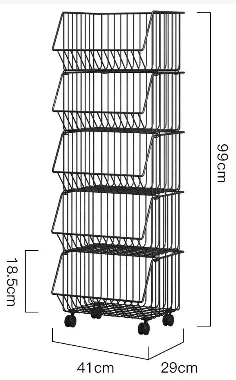 Etajera metalica pe roti QUANTA, 5 cosuri, negru