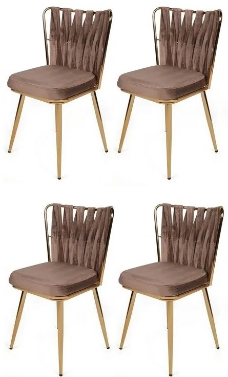 Set de scaune de sufragerie Kusakli Light Brownand Gold, 4 buc., 4 buc