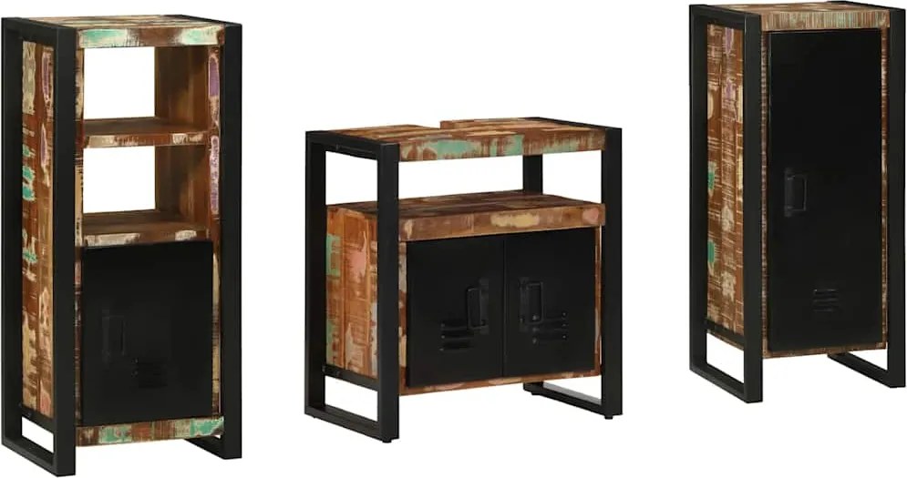 vidaXL Set de mobilier pentru baie cu raft 3 pcs Lemn recuperat masiv