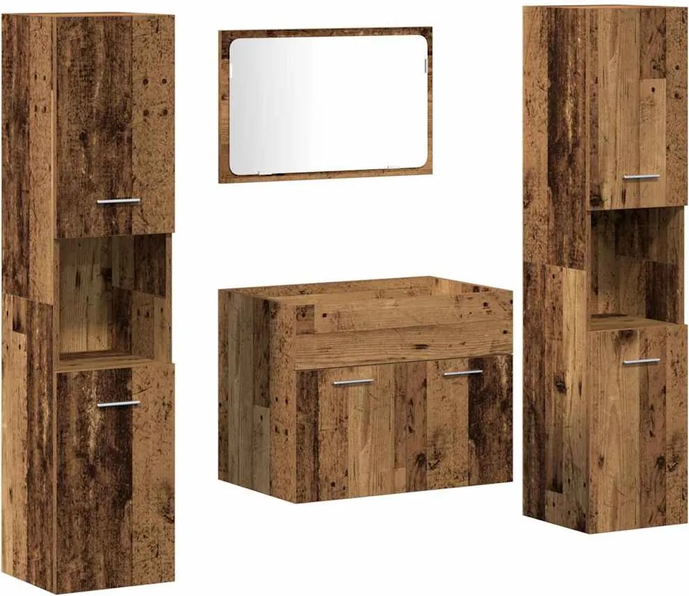 vidaXL Set de mobilier pentru baie 4 pcs Lemn Vechi Lemn compozit