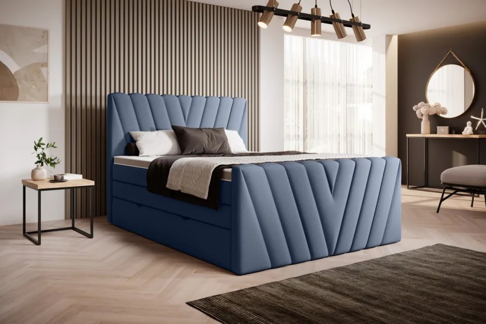 Pat tapitat, boxspring, cu spatiu pentru depozitare, 160x200 cm, Candice 3, Eltap (Culoare: Albastru - Lukso 40)