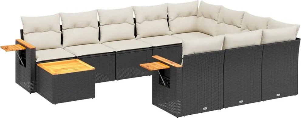 vidaXL Set canapele de grădină cu perne, 11 piese, negru, poliratan