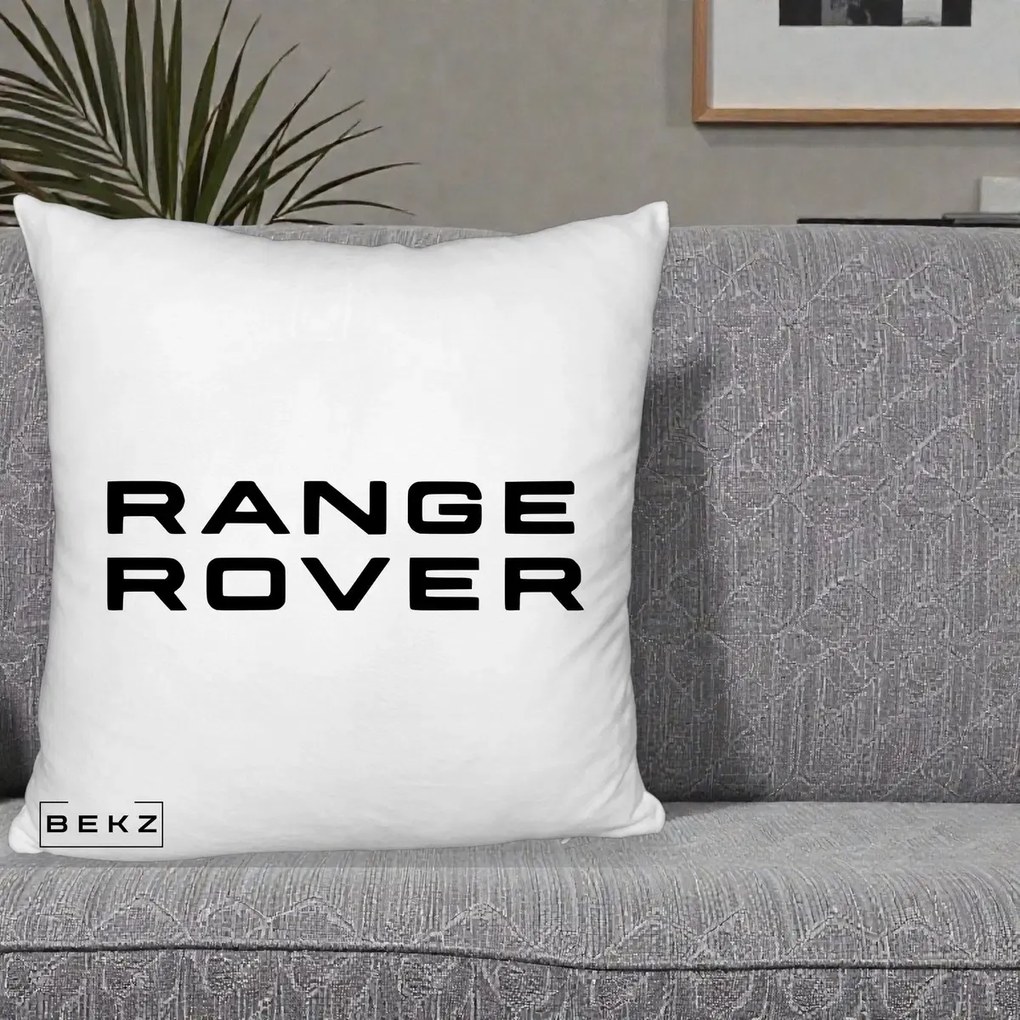 Perna Personalizata cu emblema Range Rover, 40x40 cm, Alb Pufos, Husa Detasabila, Perna Inclusa, BEKZ®