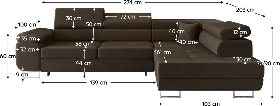 Set canapea de colţ, maro, pe dreapta, ANTON ROH