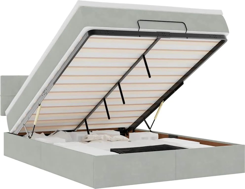 vidaXL Cadru de pat otoman cu saltea Gri deschis 140x200cm catifea