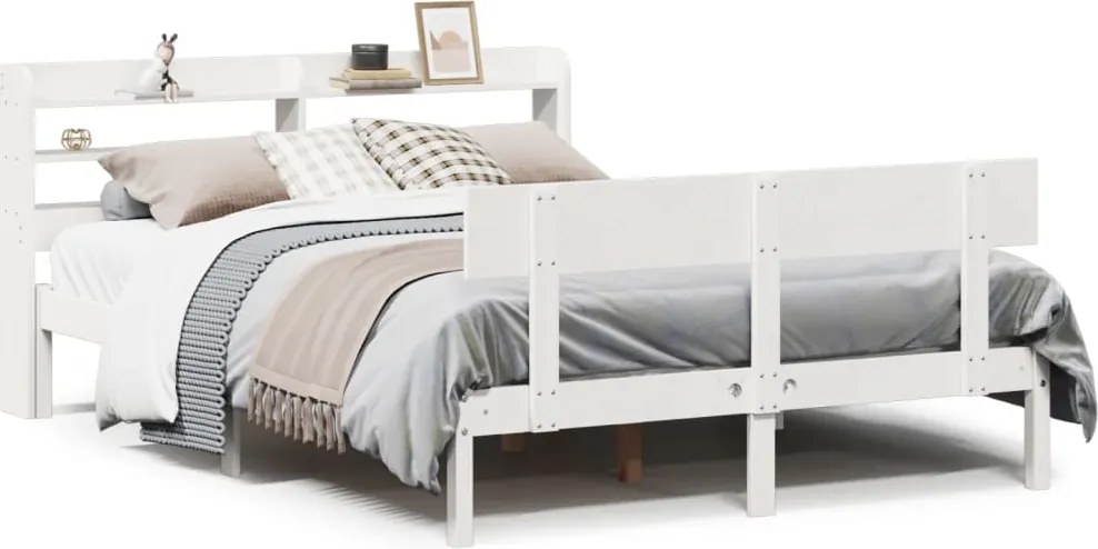 vidaXL Cadru de pat fără saltea, alb, 120x190 cm, lemn masiv pin