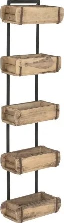 Etajera din lemn de tec si metal cu 5 rafturi din matrite vechi de caramizi, H124 cm, „Ladrillos Antiguos”