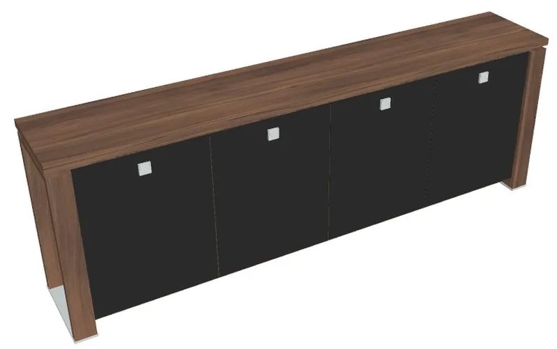 Dulap mic Verno+ S 260 x 46 x 90 cm, uși de sticlă, nuc / negru