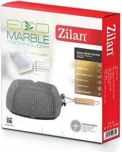 Tigaie grill Zilan ZLN4298, diametru 24 cm, Material aluminiu, Interior granit, Maner pliabil, Compatibil inductie