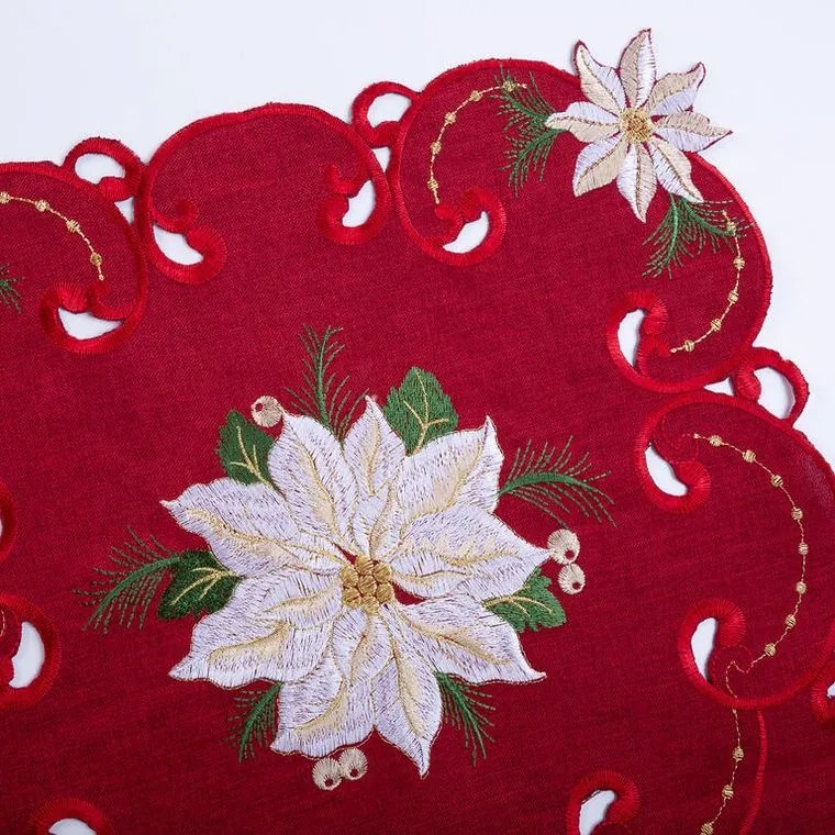 decoDoma Faţă de masă runner de Crăciun cu broderie POISONETTA