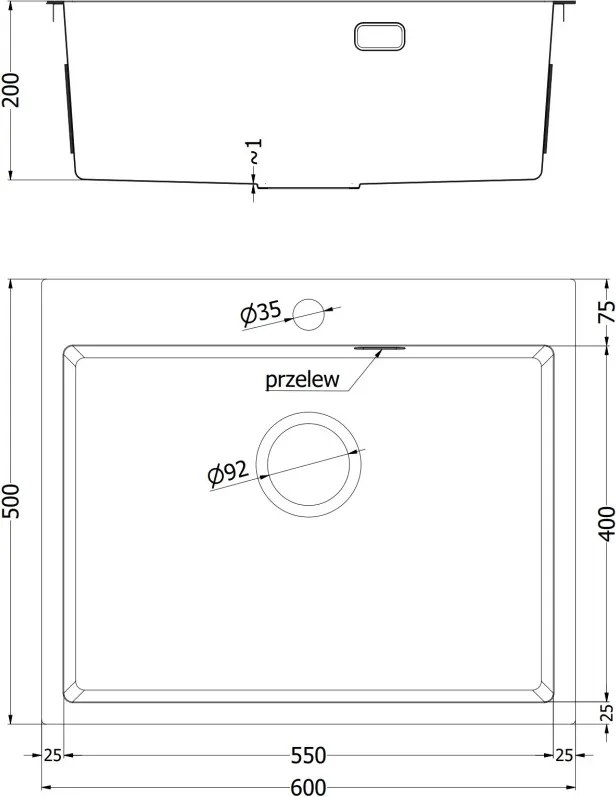 Mexen Solix chiuvetă de bucătărie din oțel cu 1 cuvă 600 x 500 mm, inox - 6408601000-01