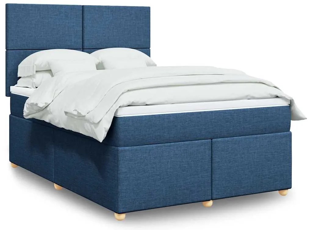 vidaXL Pat box spring cu saltea, albastru, 140x200 cm, textil