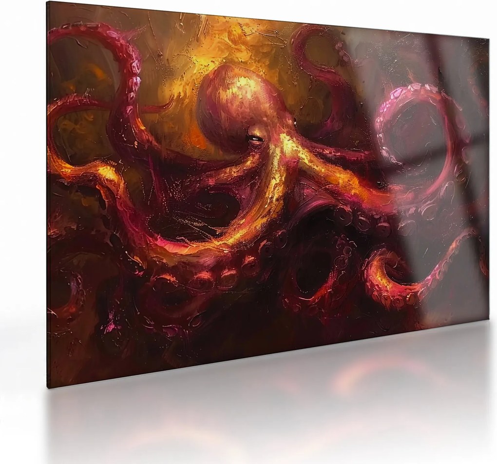 Tablou pe sticlă - Octopus, pictură în ulei (70x50 cm)