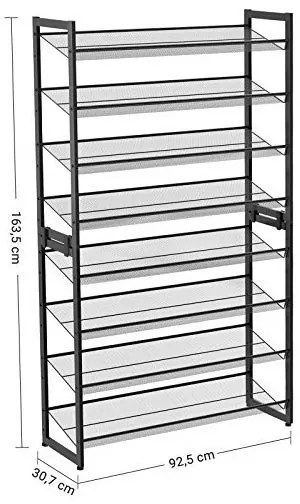 Pantofar din metal, Songmics, 8 rafturi, 32 perechi, LMR08B Negru