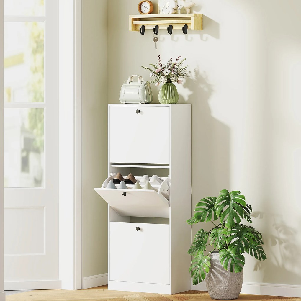 Mobilier pentru pantofi HOMCOM, 3 sertare, pentru pana la 12 perechi de pantofi, PAL, Alb | Aosom Romania